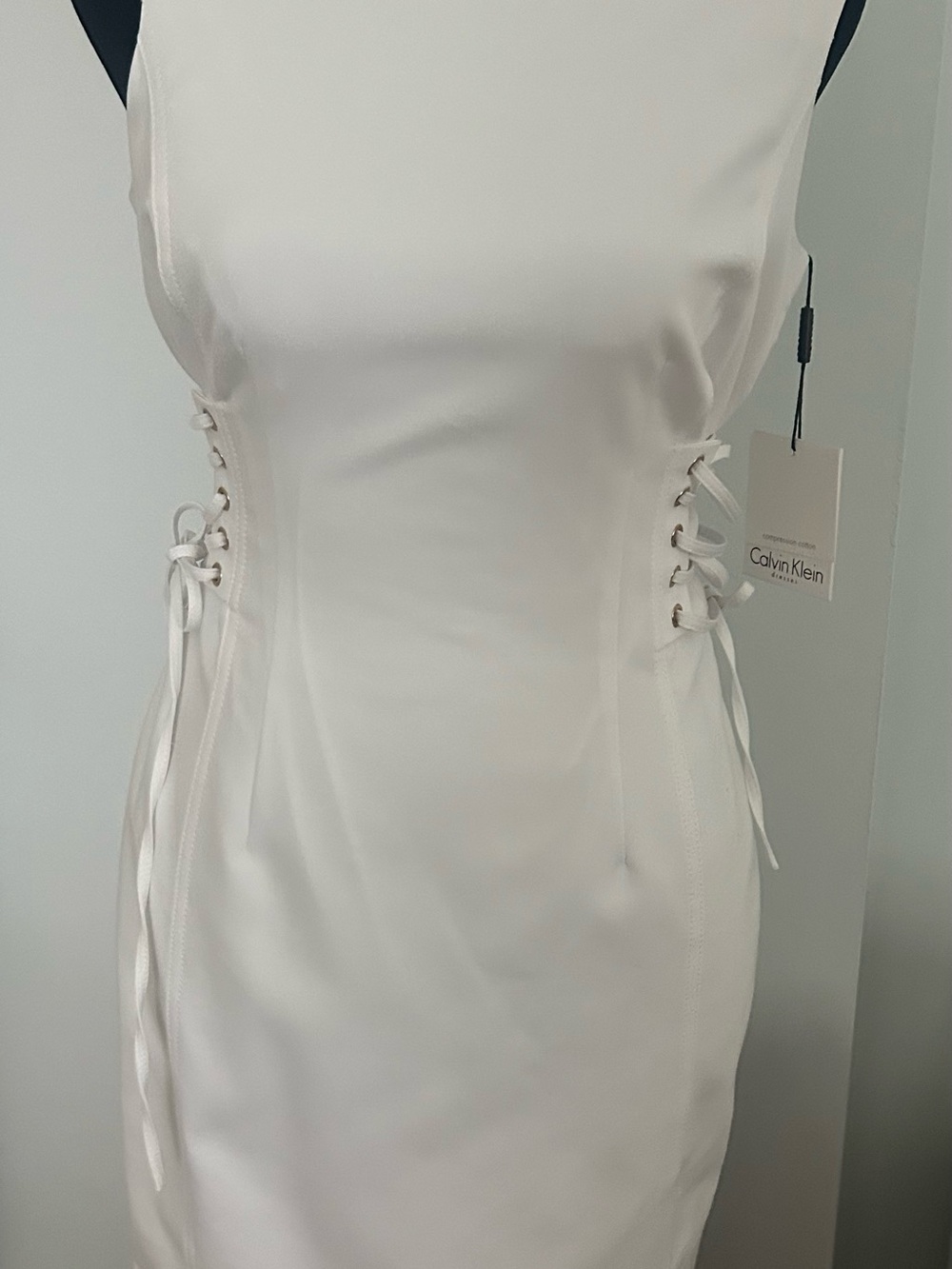 Calvin Klein White Satin Lace-Up Sheath Dress